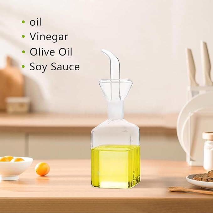 Olive Oil bottle, Olive Oil Dispenser, Olive Oil Vinegar Cruet, Cooking Wine Cotainer Salad Dressing Glass Oil Bottle, Vinaigrette Oil Dispenser for Kitchen or BBQ(4.2oz)