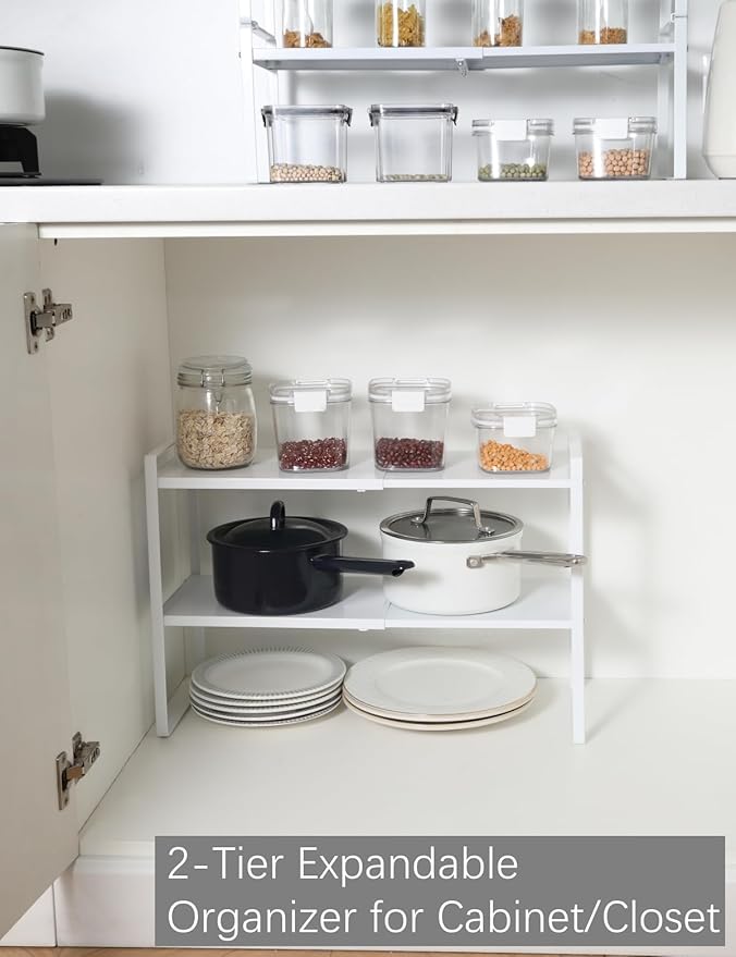 2-Tier Expandable Organizer Shelf for Kitchen Cabinet, Countertop