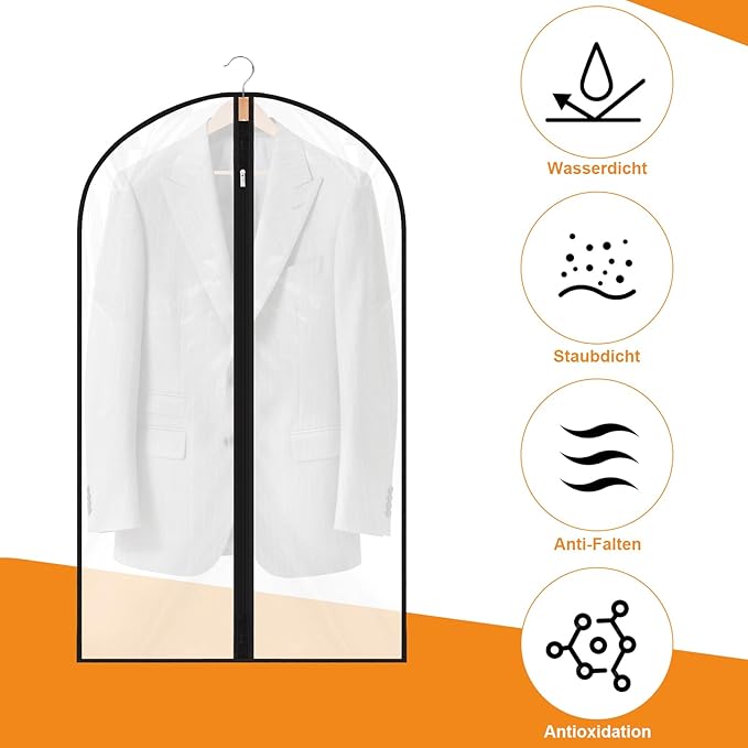 6 Pack Garment Bags 60 * 100cm, 40in PEVA Translucent Garment Covers, Jackets