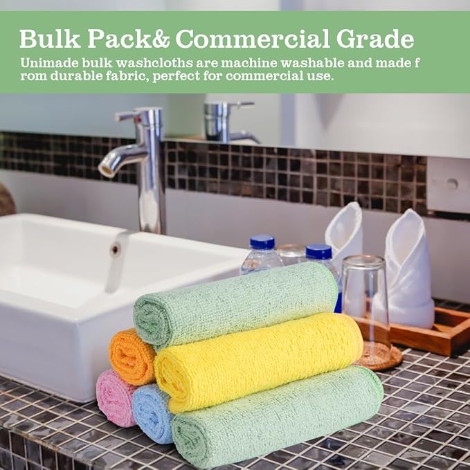 UNIMADE Washcloths - 20 Pack - Face Towels (12" x 12"), Highly Soft Wash Cloths and Hand Towels, Fast Drying Multi-Purpose Microfiber Cleansing Cloths for Bathroom, Hotel, Spa, and Salon - Multicolor