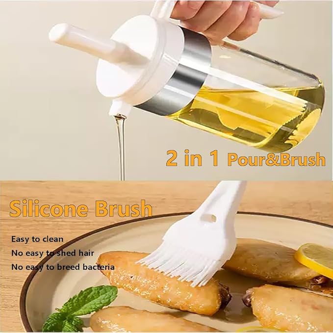 Moonlik Olive Oil Dispenser Bottle with Brush- 2 in 1 Oil Dispenser & Silicone Brush for Kitchen Cooking Vinegar Sauce BBQ Salad Grill Frying- 200ml/7oz, Black