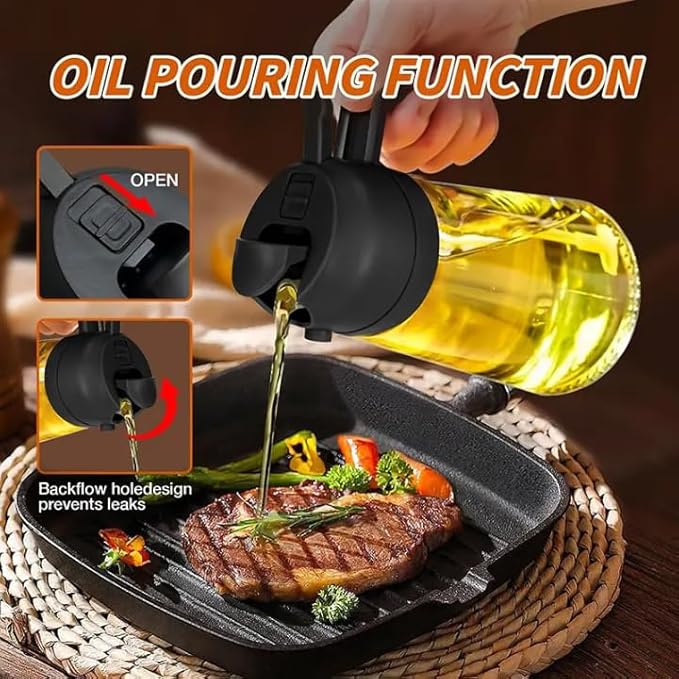 16oz/470ml Glass Olive Oil Sprayer for Cooking – 2 in 1 Oil Dispenser Bottle, Dual Spray & Pour, Food Grade, Leakproof Kitchen Oil Spray Bottle for Air Fryer, Salad, BBQ