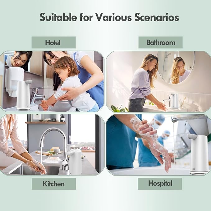 Automatic Foaming Soap Dispenser, 2-Level Adjustable Foam, USB Rechargeable, Touchless Hand & Dish Soap Dispenser for Bathroom, Kitchen, Hotel, Restaurant (Light White)