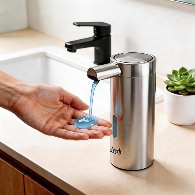 Touchless Automatic Soap Dispenser,11.84 oz Rechargeable Automatic Soap Dispenser, 3-Level Adjustable Liquid soap Dispenser, Suitable for bathrooms and Kitchens (Stainless)