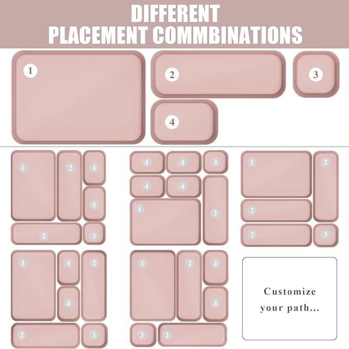 Plastic Drawer Organizers, 18 PCS Bathroom Drawer Organizer Bins, Desk and Vanity Organizer Plastic Tray, Makeup organizer and storage for Bedroom, Kitchen Gadgets Utensils and Office (Pink)