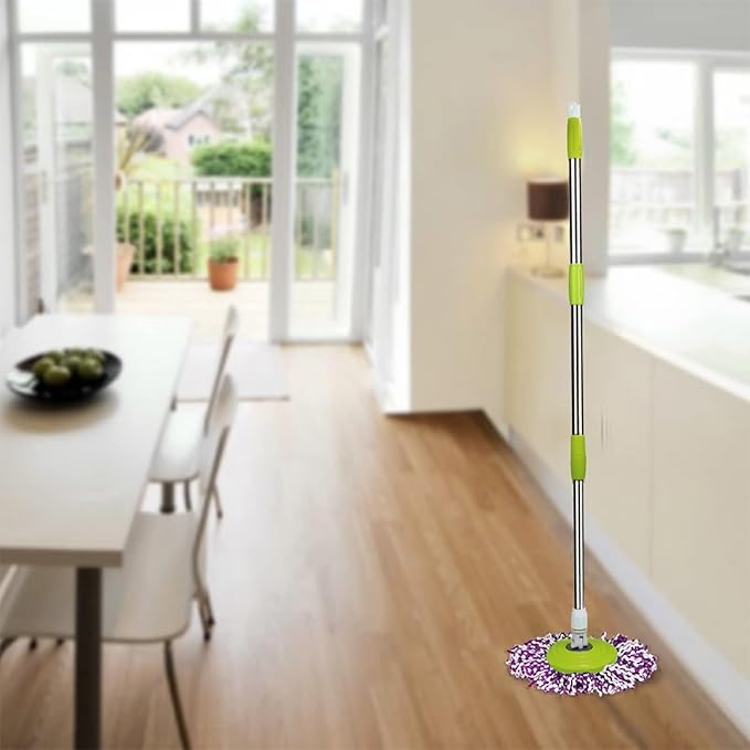 Spin Mop Replacement Handle for Floor Mop Stainless Steel Spin Mop Adjustable Handle and Head Replacement 360 Spinning Household Cleaning Accessories for Home,Office(Green)