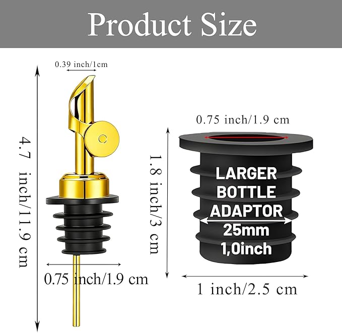 12 Pack Olive Oil Pour Spout with Adapters, Oil Pourer for Olive Oil Dispenser Bottle, Easily Turn Your Bottles into Dispensers for Liquor, Vinegar, Oils, Syrup, Liquor Bottle Pourers, Gold