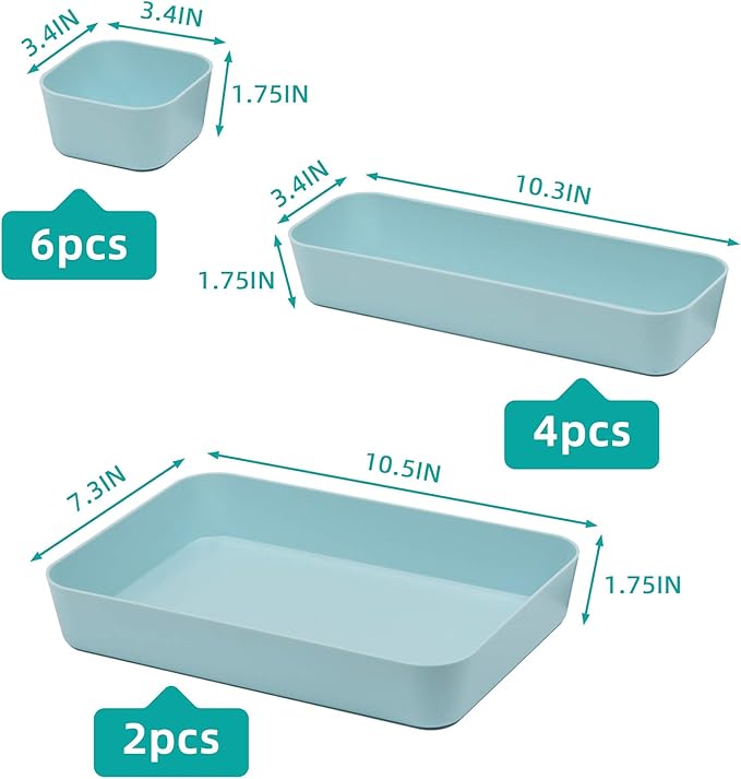 Set Of 12 Blue Color Plastic Desk Drawer Organizers For Makeup Bathroom Office