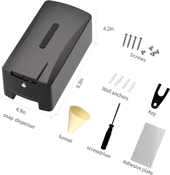 Hand Soap Dispenser 33.8oz Wall Mount, Commercial Grade No Drip Gray Soap Dispenser for Kitchen, Bathroom,Liquid Soap,Hand Sanitizer, Drill or Adhesive Mount, with Visible Window