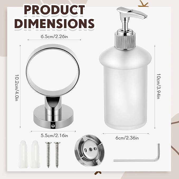 3 Pack Hand Soap Dispenser Wall Mount Bathroom Glass Soap Dispenser Pump Bottle with Stainless Steel Pump for Kitchen Bathroom Countertop