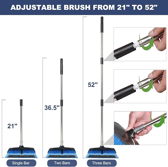 52" Car Wash Brush with Long Handle | Built-in Rubber Squeegee & Rubber Bumper | Lightweight extendable Handle | Soft Bristle Brush for Car, RV, Boat