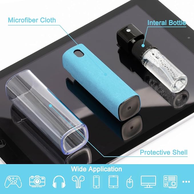 Screen Cleaner Touchscreen Mist Spray, walrfid Cleaning Kit for Electronic Phone TV, Laptop, Tablet, PC, Computer LCD Flat Screens, Eyeglasses, Compatible with iPhone iPad MacBook Pro - LightBlue