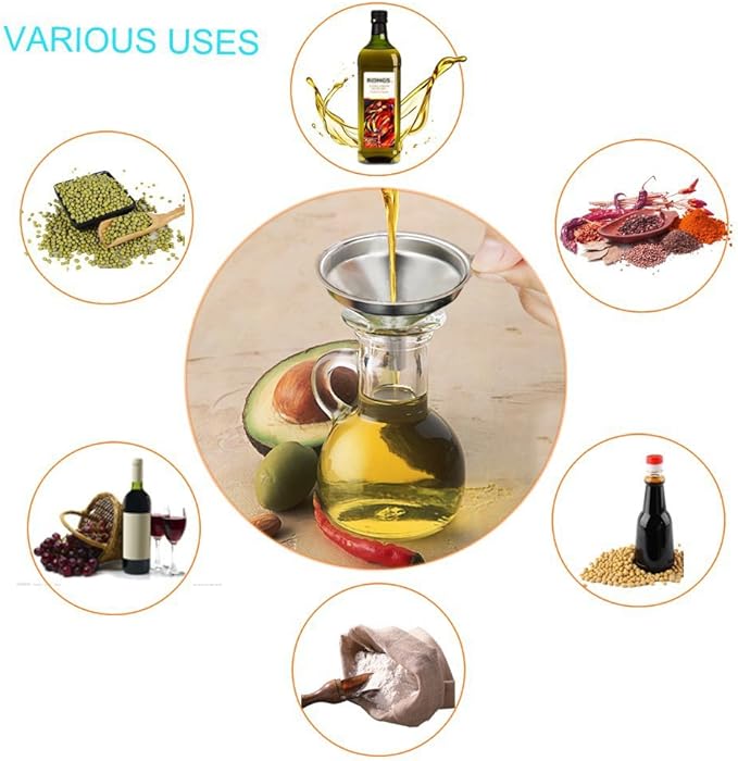 olive oil spouts,Stainless Steel Classic Bottle Pour Tapered Spouts for Pours liquor, vinegar, syrup or oils with Stainless Steel Funnels (2pcs)