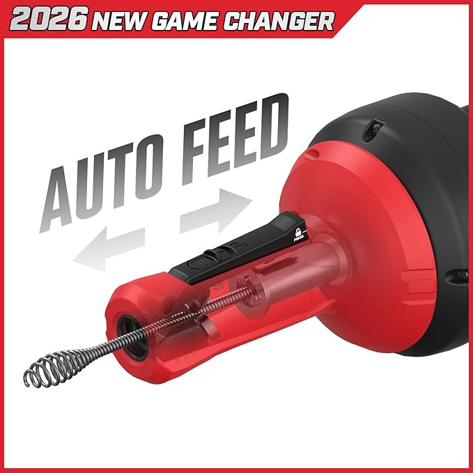 POPULO Auto-Feed 17FT Drain Snake Auger for 3/4"-2" Pipe, Plumbing Snake Drain Auger with Drill Adapter, Sink Snake Drain Hair Remover for Kitchen
