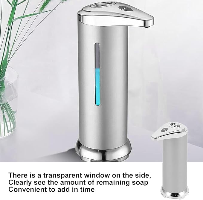 250ml Soap Dispenser, Automatic Soap Dispenser Touchless Touchless Hand Soap Dispenser for Home Bathroom Kitchen School Hotel (Silver)