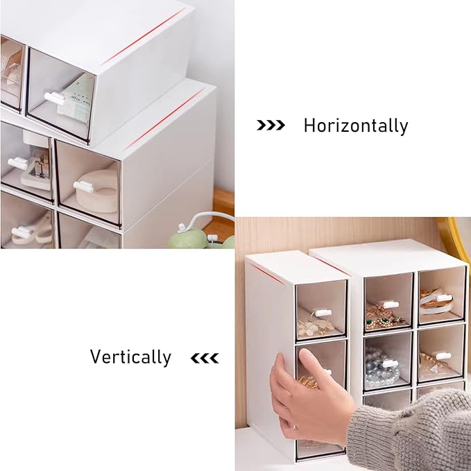 Desk Drawer Organizer, Stackable Storage Drawers, Plastic Compact Desk Storage Box Great for Office School Home Small Space - Large 3 Drawers (White)