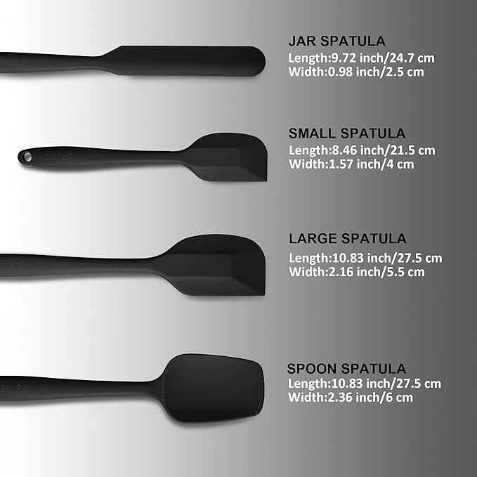 4 Piece Silicone Spatula Set, Flexible Heat Resistant Non-scratch Baking Cooking Rubber Spatulas with Stainless Steel Core, Black