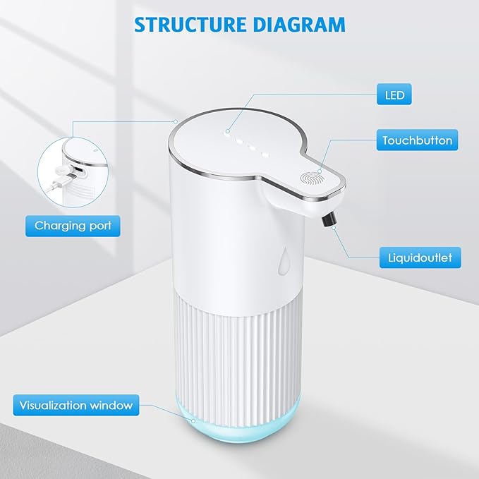 Upgraded 12oz Automatic Soap Dispenser, Hand Soap Dispenser IPX6 Waterproof, USB Rechargeable, 4 Levels Adjustable Automatic Liquid Shower for Kitchen Bathroom