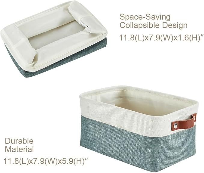 Small Storage Basket, Closet Storage Bins, Teal & White, Small - 6 Pack