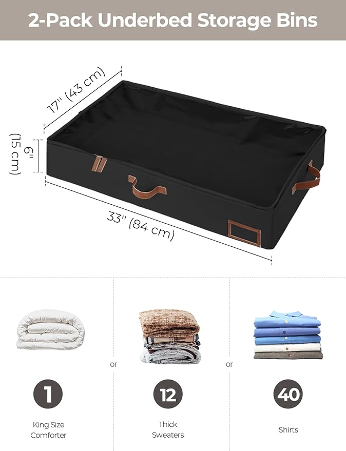 StorageWorks Large Under Bed Storage Containers with Handles and Label Holder, 2 Pack Ultra-thick Fabric Underbed Bins, Closet Organizer for Clothes