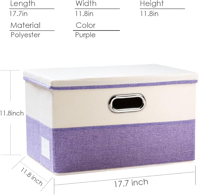 Large Foldable Storage Bins with Lids [3-Pack] linen Fabric Decorative Storage