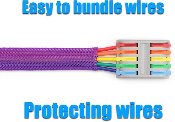 25ft PET Expandable Braided Cable Sleeve 3/8inch(10mm) Pet Braided Cable Sleeve for Audio Video Device Wire Automotive Wire (Purple)