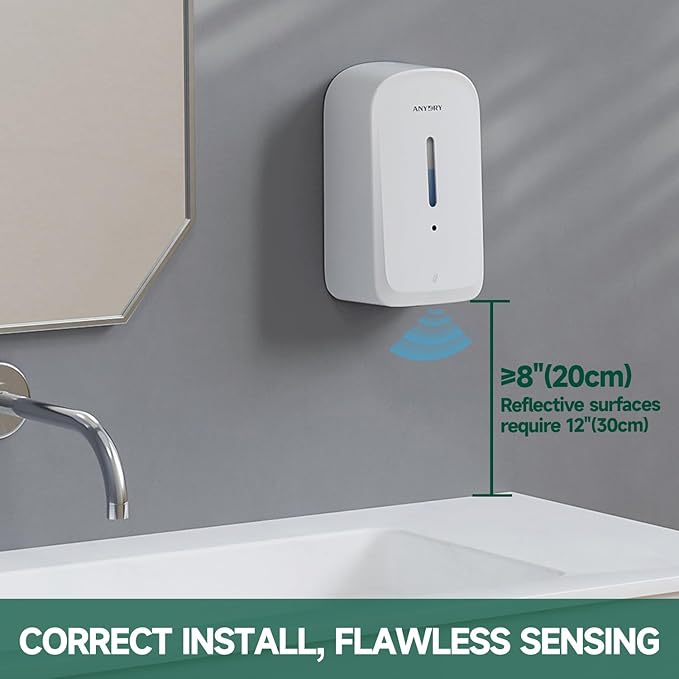anydry Commercial Automatic Soap Dispenser Large 34oz/1000ml Capacity Wall-Mounted Touchless Liquid Dispenser for High-Traffic Restrooms, Offices, Hospitals Model AD1220S White