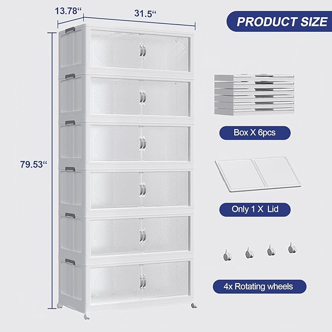 240Gal/960QT 6-Tiers Extra Large Stackable Storage Bins with Lid