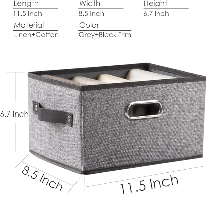 PRANDOM Fodable Baskets (5-Pack) - Grey Storage Cubes - 11.5x8.5x6.7 Inch
