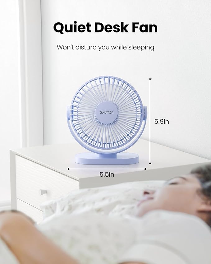 Gaiatop USB Desk Fan, 5.5 Inch Small Quiet Powerful 3 Speeds 90° Rotate, Personal Mini Portable Desktop Table Fans, Cooling for Home Office Car Travel Indoor Outdoor Blue