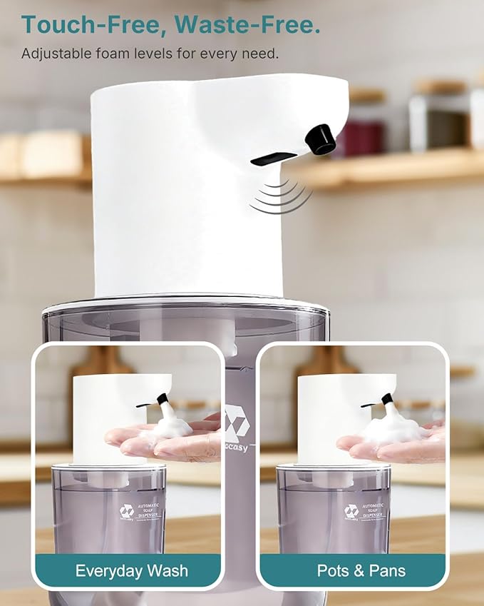 Automatic Foaming Soap Dispenser, 4-Level Touchless Hand Soap Dispenser, USB-C Rechargeable, Wall Mount or Countertop, 13.5oz/400ml, for Bathroom, Kitchen, Office, Hotel, White