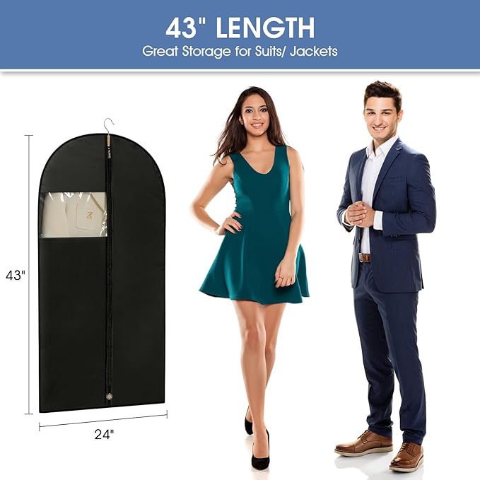Suit Bags for Closet Storage, 43'' Garment Bags for Hanging Clothes, 5 Packs