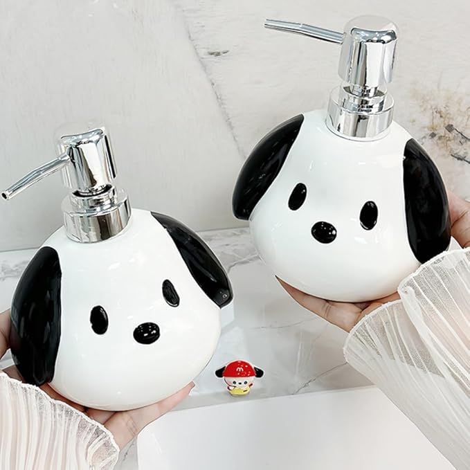 Cute Ceramic Puppy Soap Dispenser - 1pc Dog Shape Lotion Bottle, Refillable Hand Liquid Soap Dispenser with Pump for Bathroom Decor, Dish Soap Bottle for Kitchen Countertop 400ml/13.5oz
