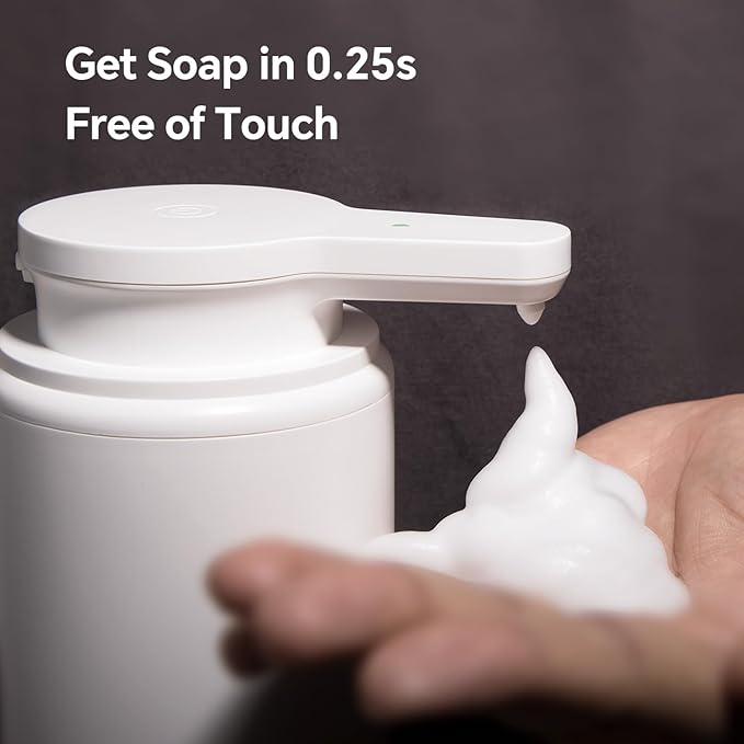 Automatic Foaming Soap Dispenser, Rechargeable Touchless Foam Hand Soap Dispenser for Bathroom, Soap Pump for Kitchen, Water-Resistant, Xmas Gift 10oz