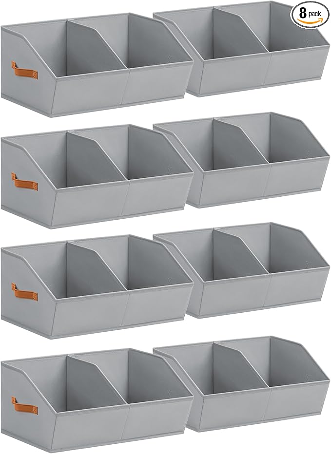 Homsorout Closet Organizers and Storage Bins - 8 Pack Collapsible Divided Trapezoidal Cube Storage Bins Baskets For Organizing Clothes Blankets,Toys, Books, Towels(Light Grey)