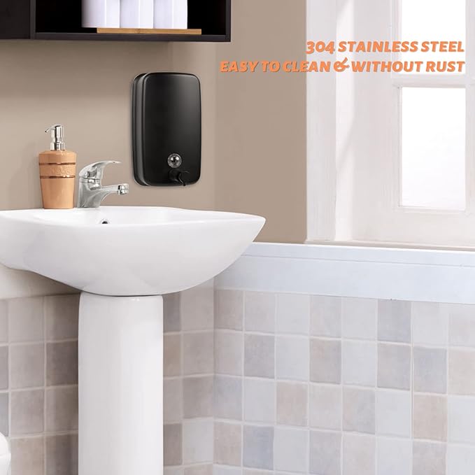 Wall Mounted Soap Dispenser, 1000ml/33.8 fl.oz, Black Metal