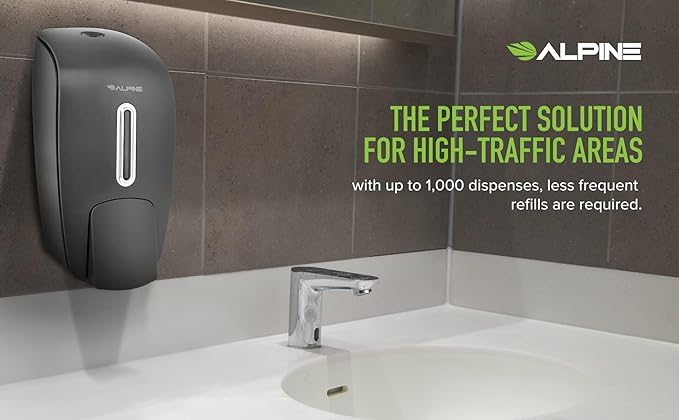 Manual Soap Dispenser Wall Mount - Commercial Soap Dispenser Wall Mounted for Liquid Soap & Hand Sanitizer in Bathroom, Kitchen, Businesses Refillable Large 800 ml Capacity - Grey by Alpine Industries