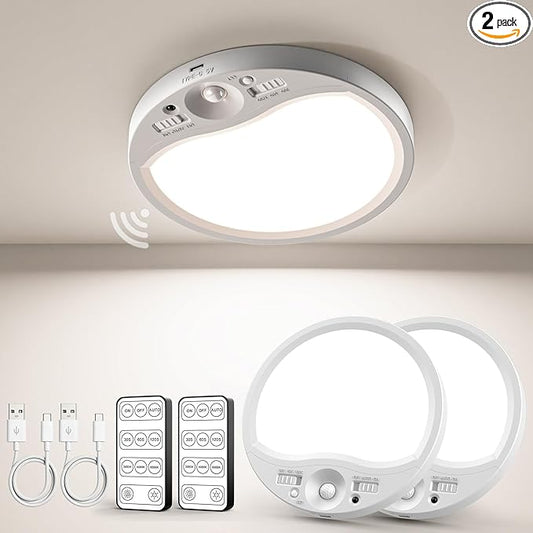 TANBABY 8000mAh Motion Sensor Ceiling Light with Remote, 3CCT Magnetic Battery Operated, 7'' Ultra Slim, Adjustable Timer 30/60/120s for Closet, Hallway, Stairs, Entryway, Pantry, Garage（2 Pack）