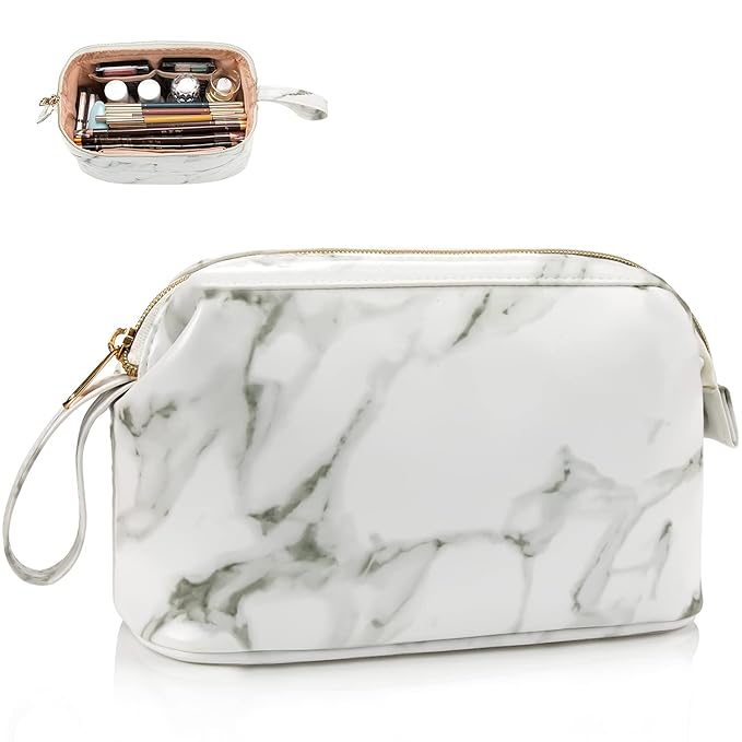 OCHEAL Small Marble Makeup Bag, Small Cosmetic Bags for Women,Large Capacity Portable Cosmetic bag Storage Organizer for Purse Everyday Use (Small, Marble)