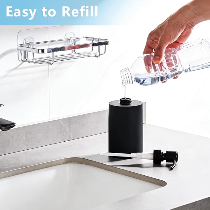 Soap Dispenser Countertop Black Marble for Bathroom Kitchen 13.5oz Resin Brushed Nickel Stainless Steel Pump for Liquid Hand Soap, Lotion and Dish Soap