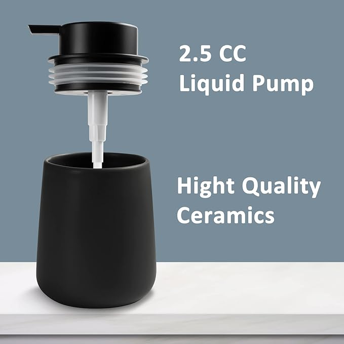 Soap Dispenser Ceramic with Easy-to-Press Pump Hand Lotion Liquid Dispenser for Shampoo Bathroom Kitchen 12 oz Black