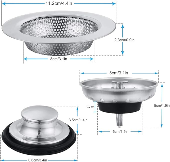 Kitchen Sink Drain Strainer 6 Pack Stainless Steel Sink Stopper, Anti-Clogging Kitchen Sink Drain Basket for Kitchen Sink Strainer Replacement Set