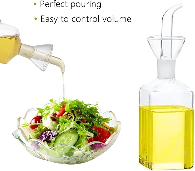 Olive Oil Dispenser, Olive Vinegar Cruet, Cooking Wine Container Salad Dressing Glass Oil Bottle, Vinaigrette Oil Dispenser for Kitchen or BBQ (8.5 oz, Set of 2)