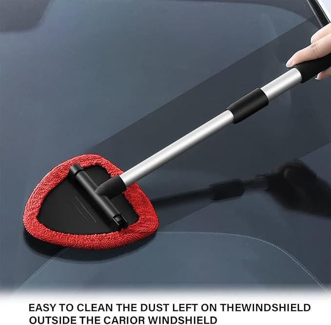 Windshield Cleaning Tool, Car Window Cleaner with 4 Washable Reusable Microfiber Pads, Extendable Long Handle Glass Wiper Cleaning Kit