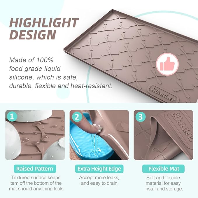 SIKADEER 28" x 22" Under Sink Mat Waterproof, Silicone Mat Kitchen Drawer Shelf and Cabinet Liner, Sink Protector for Kitchen Organizers and Storage, Boot Tray Pet Food Mats