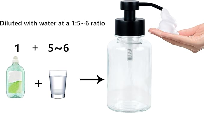 15 oz Amber-Tinted Thick Glass Foaming Soap Dispenser, Refillable Foaming Soap Dispenser with Black Rust-Proof Foam Pump, Suitable for Bathrooms and Kitchens (1, Clear)