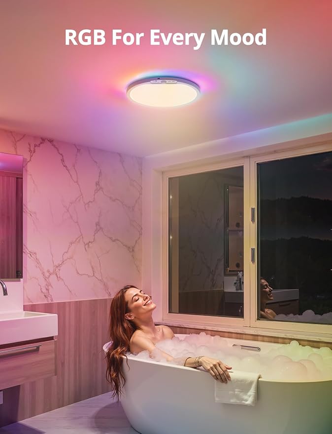 Bojim 10000mAh Battery Operated Ceiling Light with Remote, Rechargeable Wireless Waterproof Shower Light with RGB Backlight, 12 Inch Dimmable Hallway Lamp Motion Sensor for Room Closet Pantry Garage