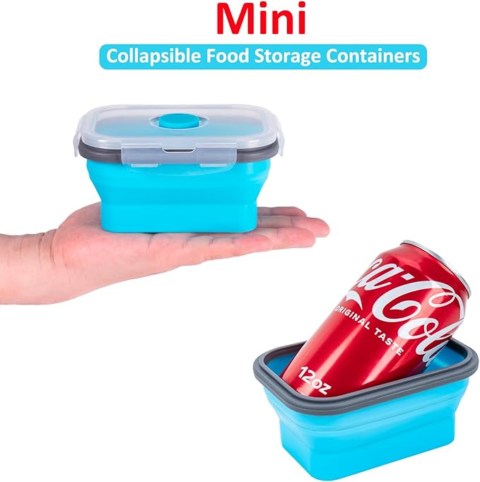 Collapsible Food Storage Containers with Lids & Vent, 11.8 oz, Kitchen Stacking Silicone Collapsible Meal Prep Container Set for Leftover