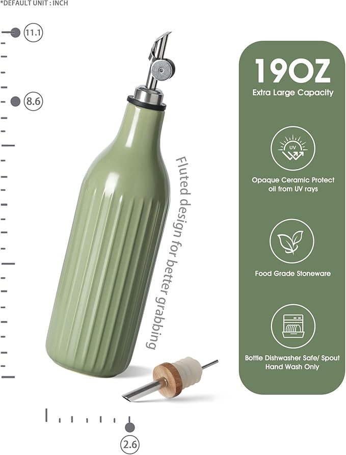 FE FUN ELEMENTS Olive Oil Dispenser Bottle, 19 oz Oil Dispenser for Kitchen and Vinegar Dispenser Bottle, Suitable for Vinegar, Coffee Syrups & Other Liquids, Green