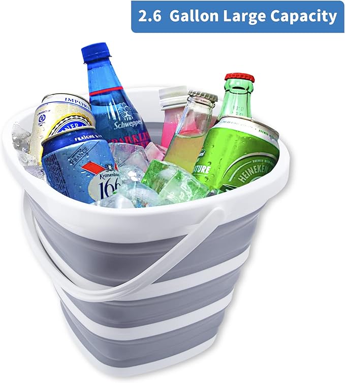 2 Pack Collapsible Buckets 10L 2.6 Gallon Cleaning Bucket Mop Bucket Folding Foldable Portable Small Plastic Water Supplies for Outdoor Garden Camping Fishing Car Wash Space Saving Square